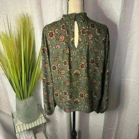 Joie Women’s L Floral Long Sleeve Mock Neck Blouse Modest Business Casual Tunic - Picture 5 of 12